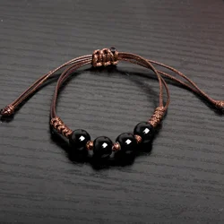 Adjustable Black Ceramic Beaded Bracelet Handmade Wax Cord Minimalist Jewelry for Men and Women