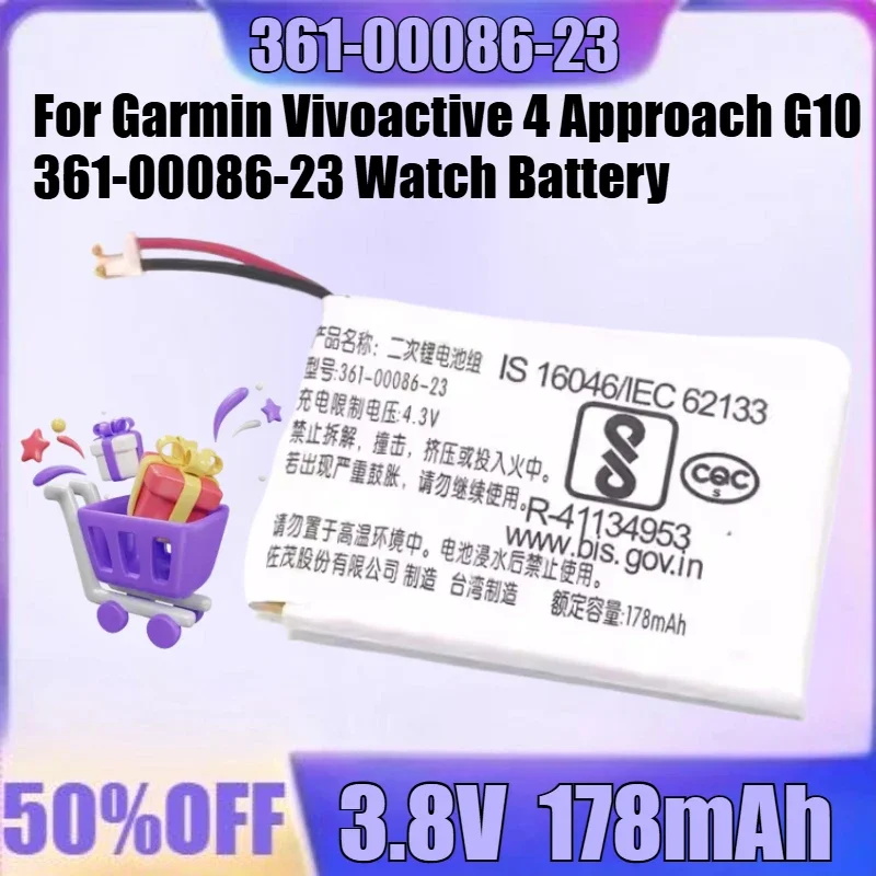 SWZY New 361-00086-23 3.8V 178mAh High Quality Battery for Garmin Vivoactive 4 Approach G10 361-00086-23 Watch Battery