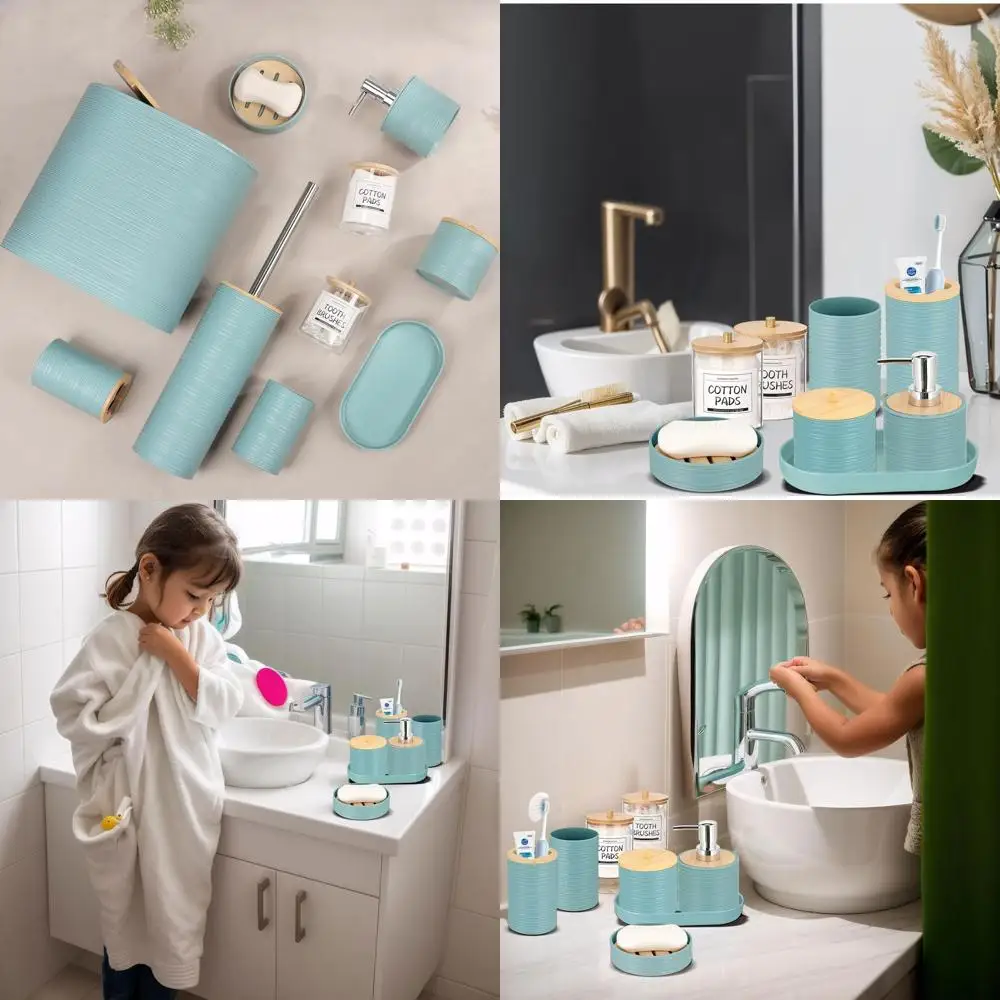 

Complete 26-Piece Bathroom Accessory Set with PVC Shower Curtain, Mats, Waste Bin, Soap Dispenser, and More
