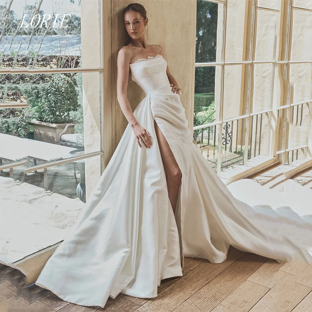 

LORIE Classical A Line Wedding Dress Side Silt Strapless Bridal Dresses Appliques Sleeveless Pleat Wedding Gown Customized 2026