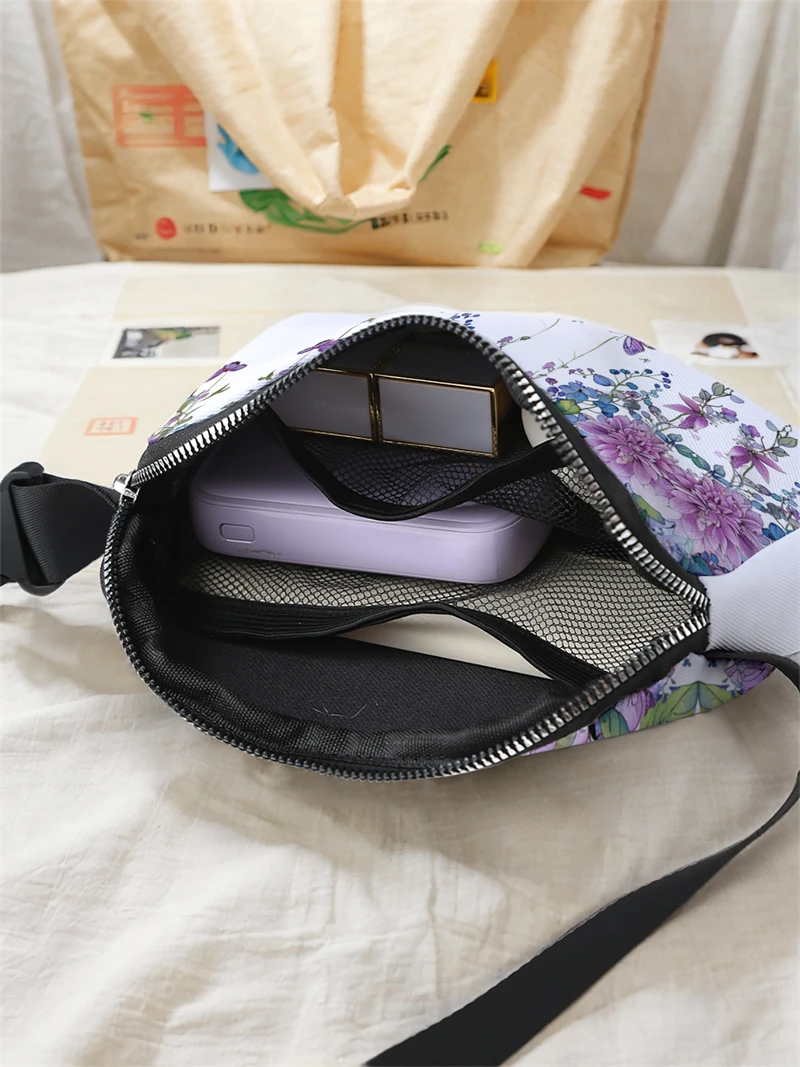 1 Stück, lila Blumenmuster, modische verstellbare Umhängetasche, neutrale Sport-Hüfttasche, geeignet zum Laufen