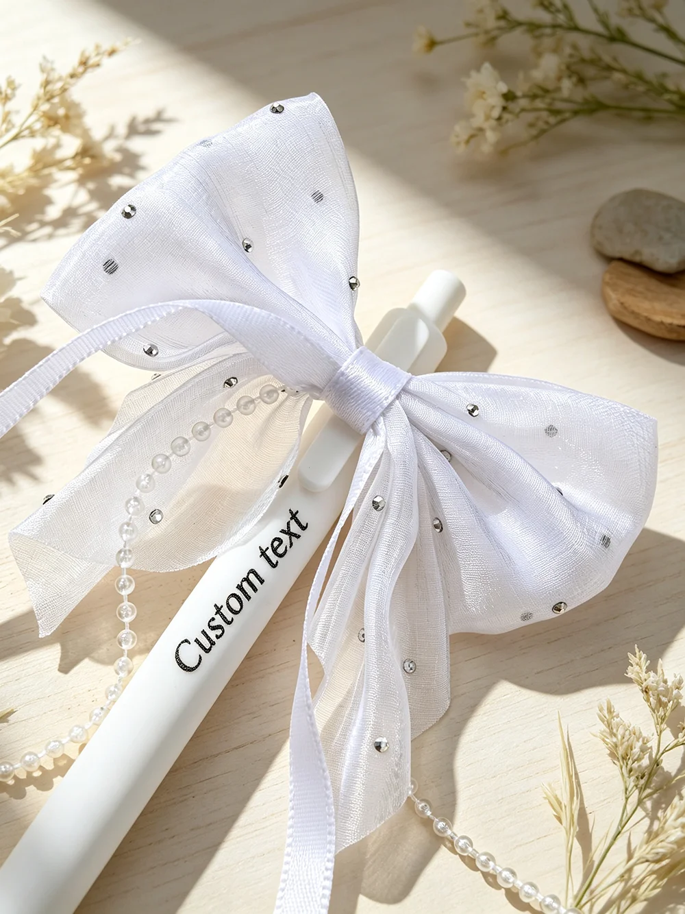 Custom Bow Wedding Pen Coquette White Bridal Guest Book Ballpoint Pen Personalized Elegant Bridesmaid Gift for Her