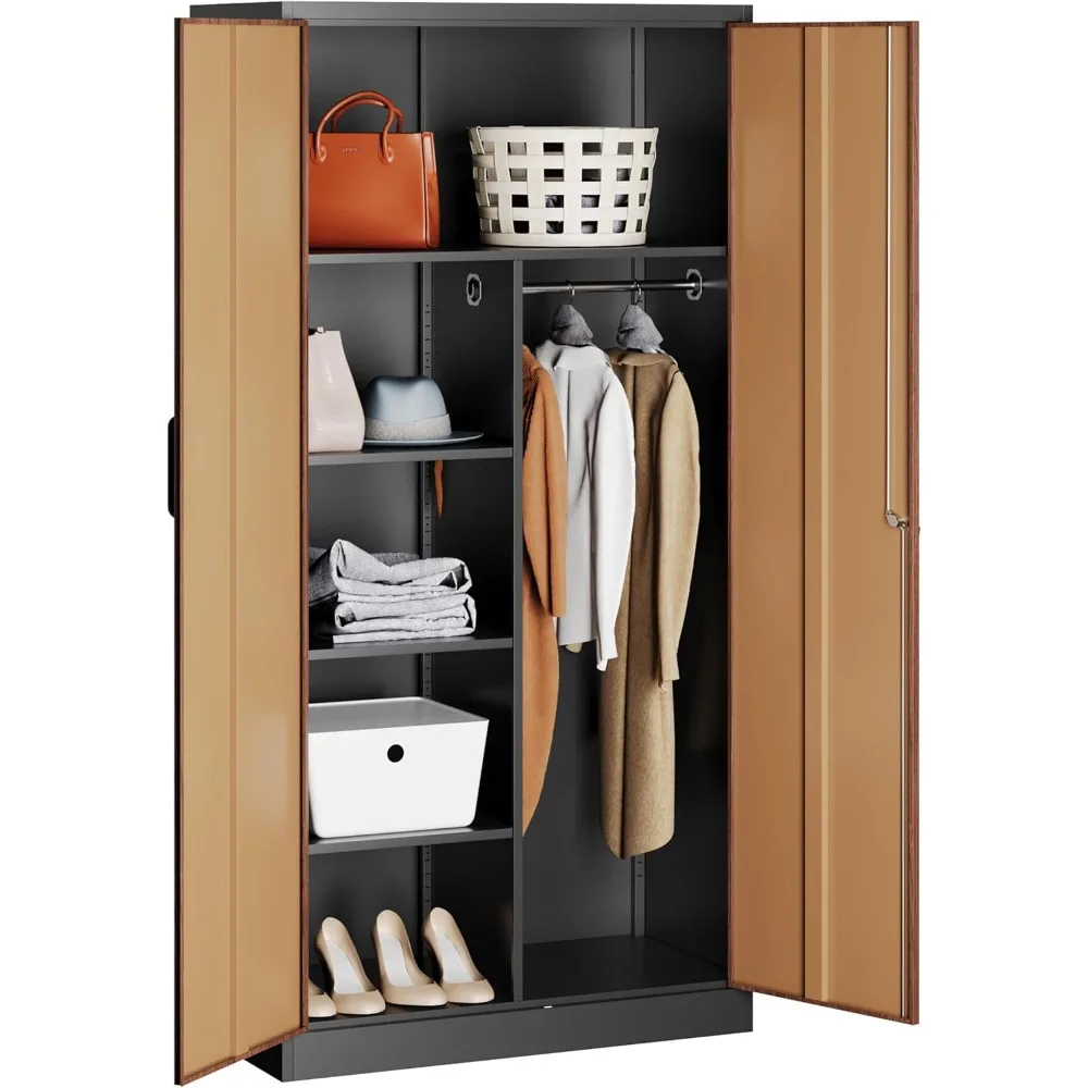 Metal Storage Cabinets Locker with Locker Shelf,Armoire Wardrobe Closet W/ Hanging Rod Storage Locker,Bathroom Storage Cabinet