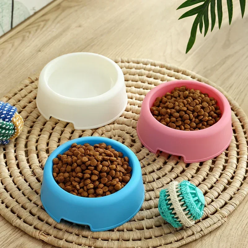 Circular small plastic lightweight pink blue white cat bowl dog bowl pet bowl