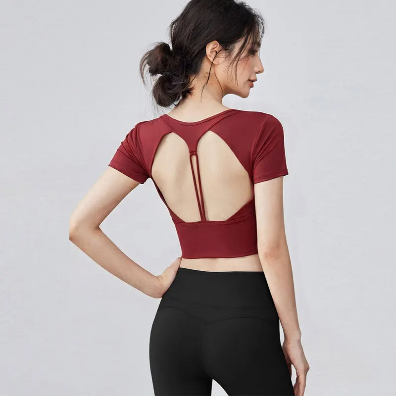 

Женская футболка для пилатеса и фитнеса с подушечками для груди, быстросохнущая, дышащая, спортивная, с коротким рукавом, премиум-класса