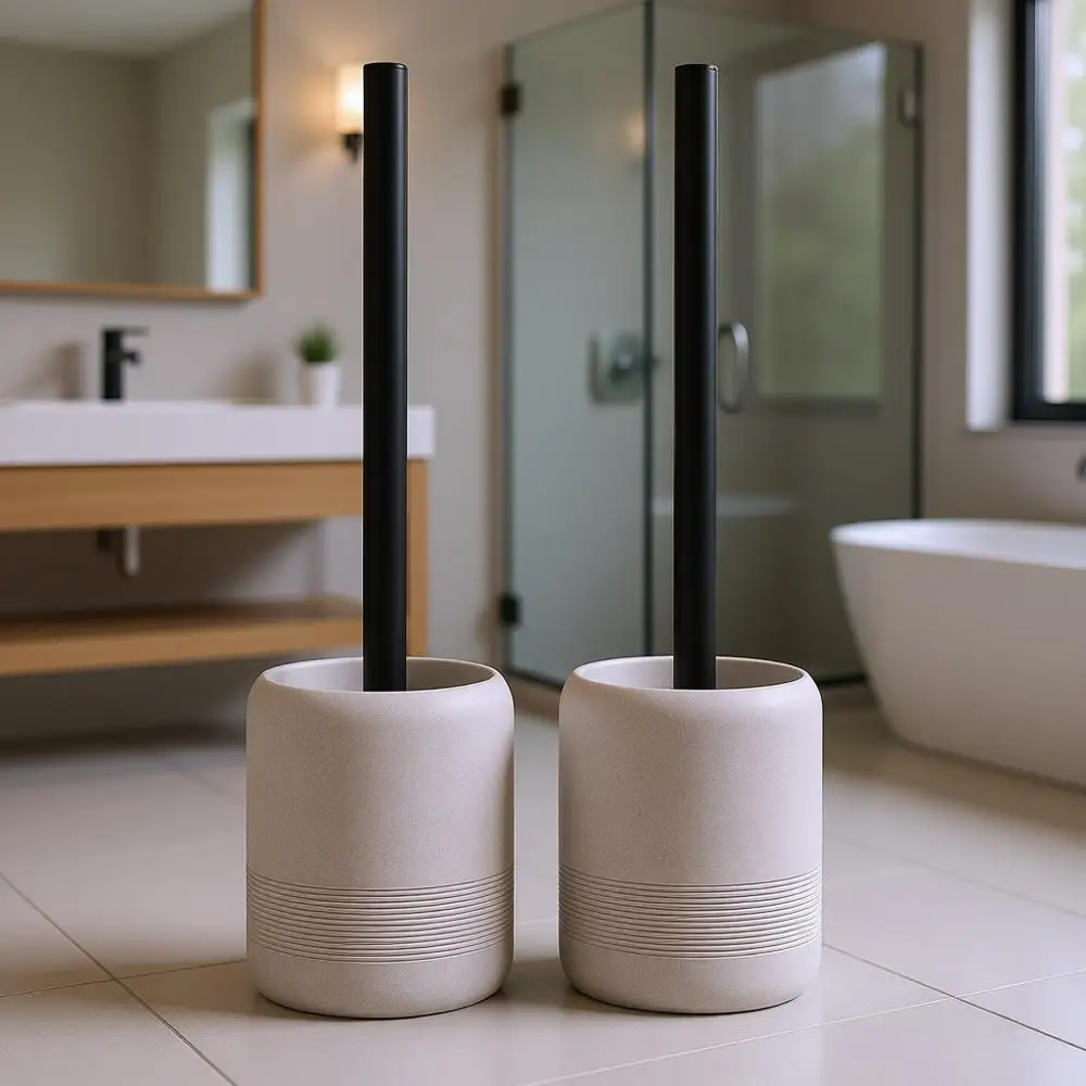 

Decorative Toilet Bowl Brush and Holder Set Bathroom Accessories Toilet Scrubber Brush Set with Heavy-Weight Resin Base and Long