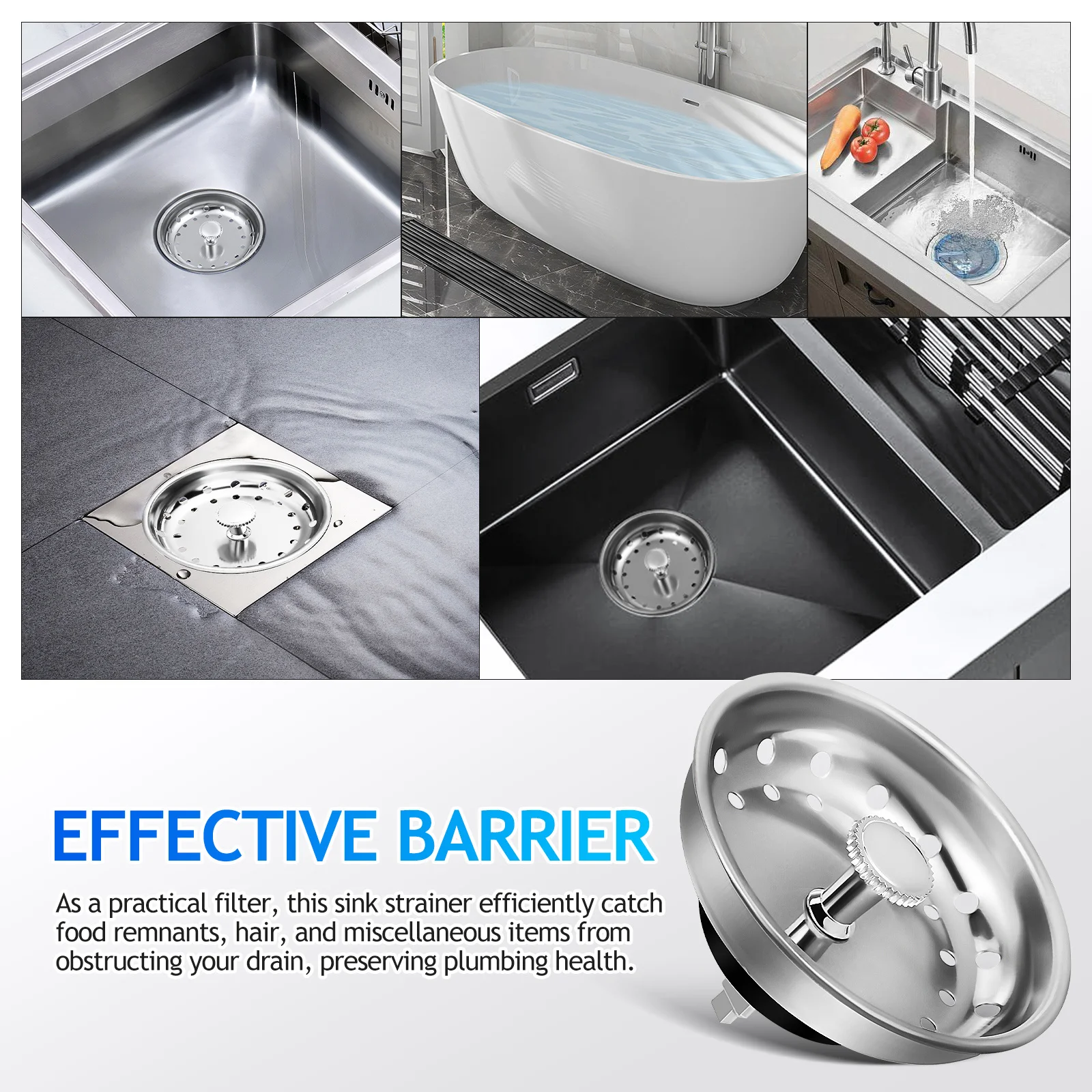 

2Pcs Metal Sink Drain Strainer Plugs Stopper Basket Kitchen Sink Filter Hair Catcher Drain Covers Kitchen Strainer Basket