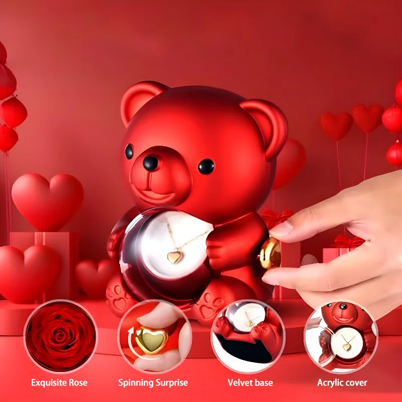 Red Purple Rose Bear Rotating Gift Box Cute And Exquisite Mother's Day Valentine's Day Christmas Romantic Surprise For Women New