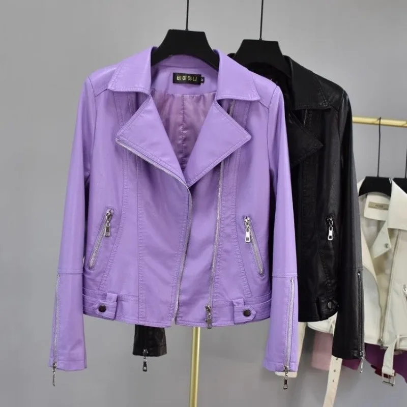 Giacca in pelle viola Cappotto corto da donna Slim Abbigliamento corto primaverile e autunnale