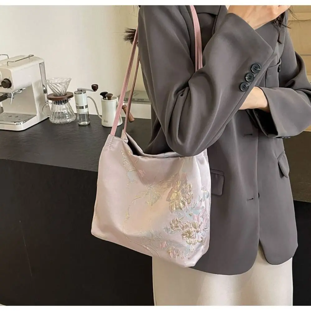 Embroidered Butterfly Shoulder Bag New Large Capacity Nylon Tote Bag Portable Cute Shopping Bag Girls