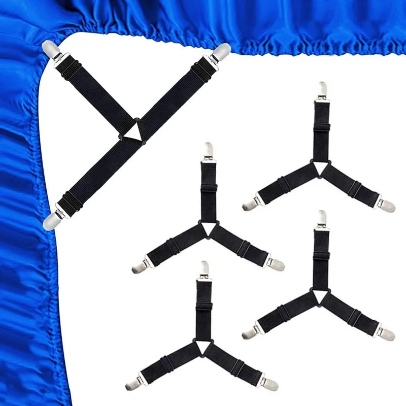 

4 Pcs Triangle Bed Sheet Holders Fitted Sheet Clips Adjustable Sheet Suspenders Mattress Gripper Clips for Bed Mattress Cover