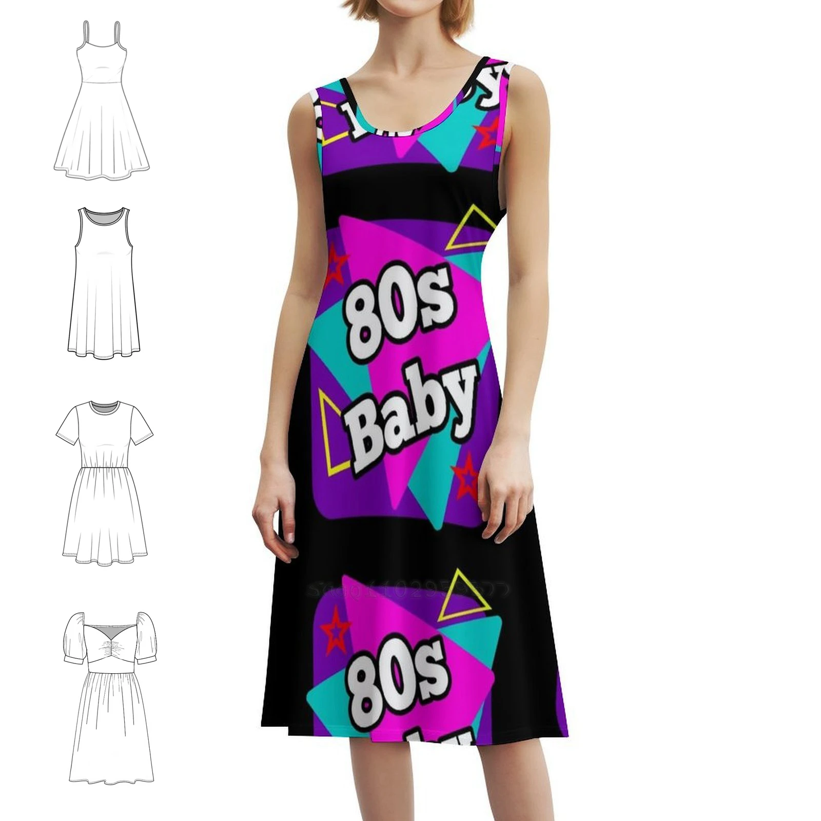 80S Baby-Eighties Baby-1980S Retro Women's Elegant Party Dress A-Line Dress With Short/Long/Sleeveless Options 80S Baby Made In