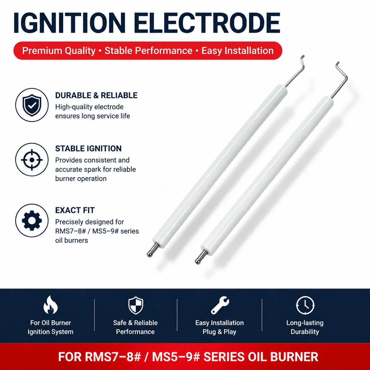 Combustion Machine Replacement Ignition Electrode Parts 100MM 125MM 200MM Fit RMS7‑8# MS5‑9# Series Oil Burner