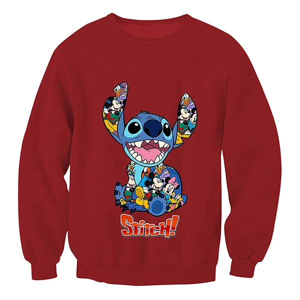 

Clothes Red Stitch Disney New Unisex Hatless Sweatshirt Customize Crew Neck Sweater Fashion Men's Women's Casual Sweater ﻿Tops