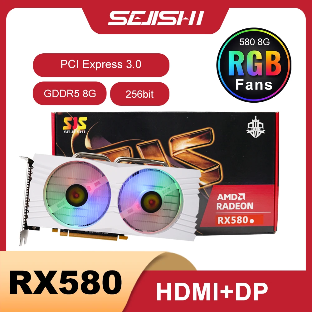 SEJISHI SJS RX 580 8GB 2048SP placa de video GDDR5 256Bit Graphics Card GPU AMD Radeon RX580 8G Video Card Gaming Card Desktop