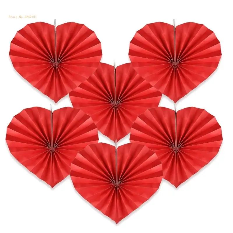 6pcs Easy Carry Folding Heart Fan Hanging Pendant Decoration Party Accessories Dropship