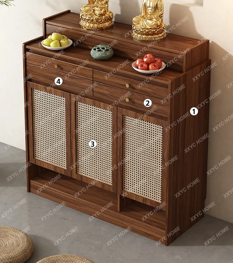 Rattan solid wood table incense case household living room Shentai God of Wealth table