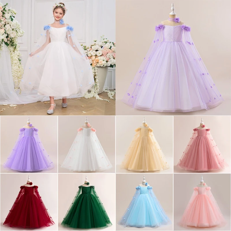 

Вечернее платье принцессы для девочек, свадебное платье с цветочным узором для девочек для выступлений на фортепиано, детское праздничное представление, торжественное празднование, детский день рождения