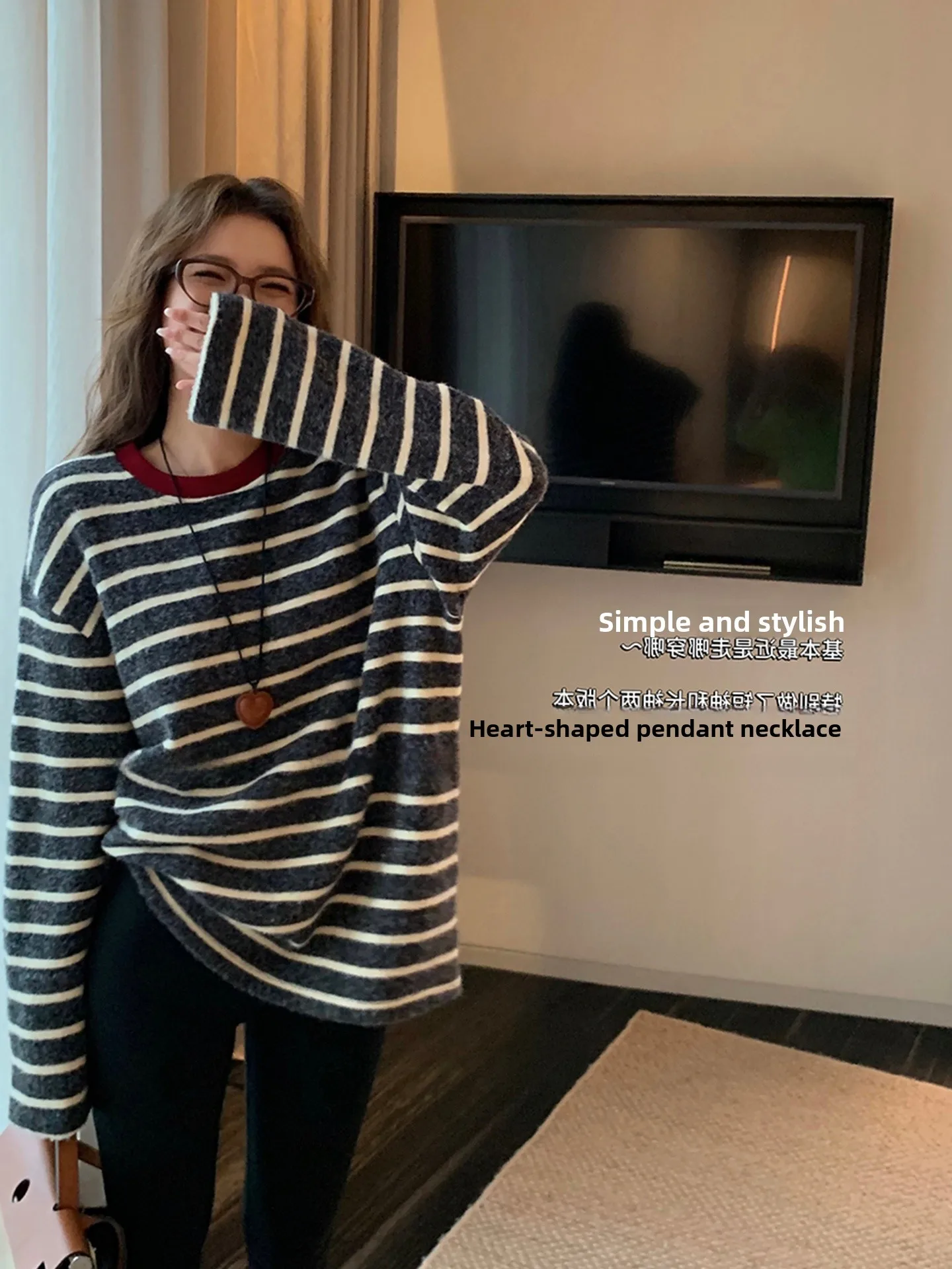 

Удобный полосатый трикотажный топ свободного кроя, дышащий, модный, для ранней осени, новинка, европейский элитный бренд, шелковый топ для женщин