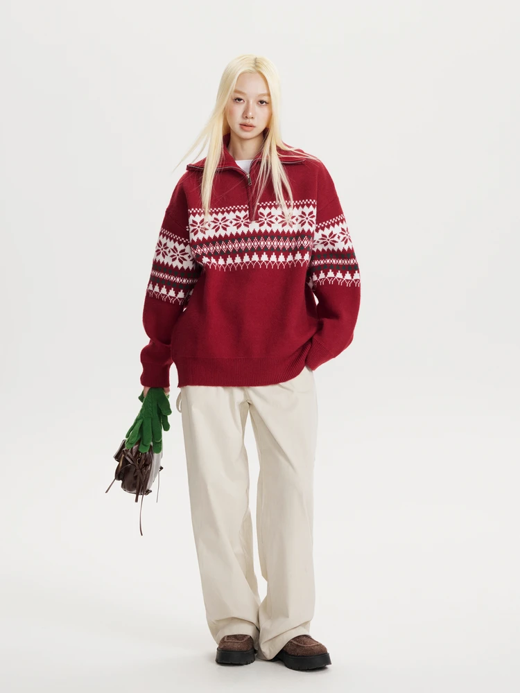 

Ретро-свитер в американском стиле с высоким воротом, женский свободный вязаный свитер с узором Fair Isle, модный женский кардиган с длинными рукавами