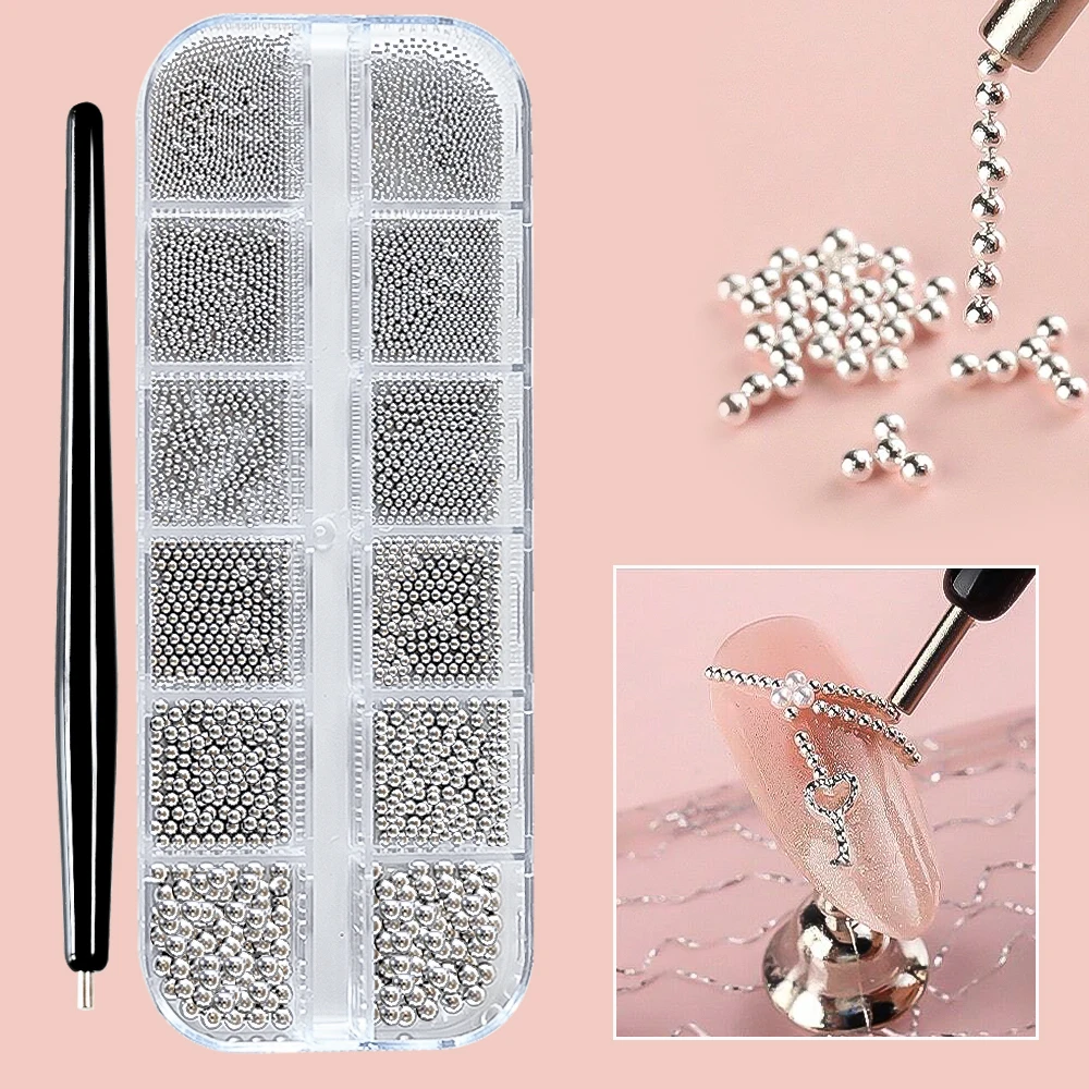 1 Flasche Kaviar Nail Art Perlen Dekoration 24 Farben Mikro Runde Kugel 0,6-1 mm Nagelkristall Glasperlen 3D Nagel Strasssteine # PG8/6