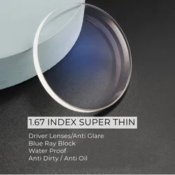 1.67 Index Driver Lenses Prescription Clear Super Thin Anti Glare/UV Blue Ray Block Specially Deisged for Driving Use