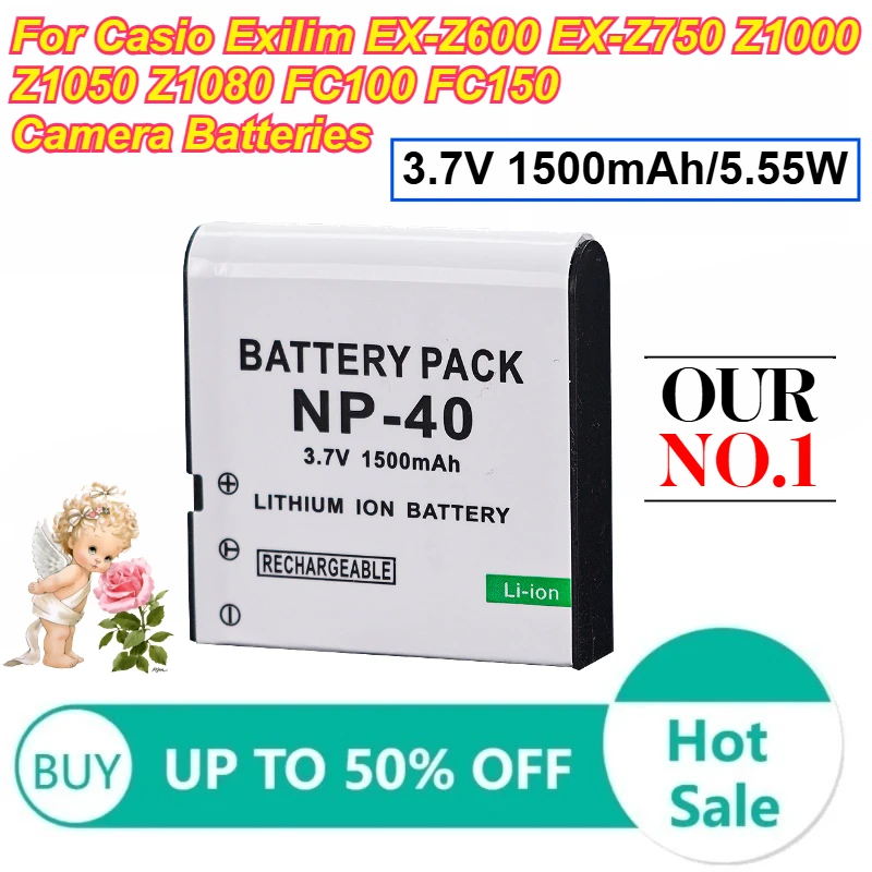 

NP-40 3.7V 1500mAh/5.55W Lithium-ion Battery for Casio Exilim EX-Z600 EX-Z750 Z1000 Z1050 Z1080 FC100 FC150 Camera Batteries