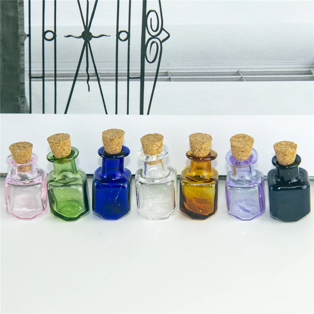 Mini Glass Color Bottles Rectangle Cute Bottles With Cork Little Bottles Gift tiny Jars Vials Mix 7Colors