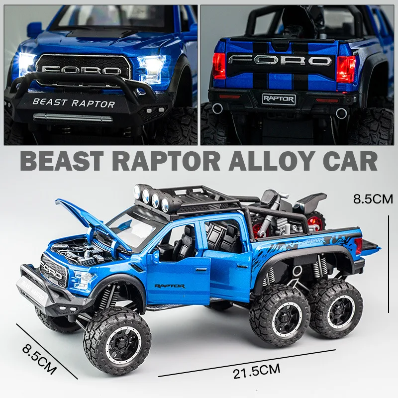 Modelo de aleación Raptor F150 1:24, sonido y luz geniales, exquisitos adornos de escritorio, la mejor colección para entusiastas de los modelos de automóviles
