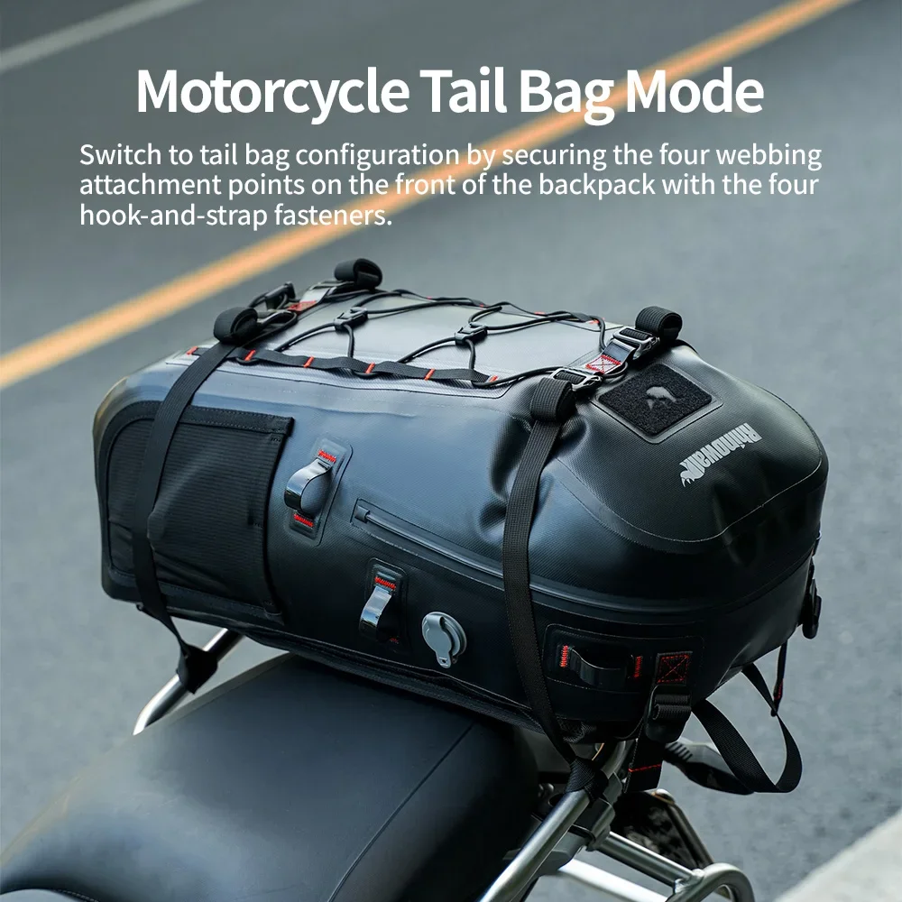 Rhinowalk Waterproof Motorcycle Tail Bag Backpack 26L With Laptop Pocket Helmet Holder Air Valve System Motorcycle Accessories