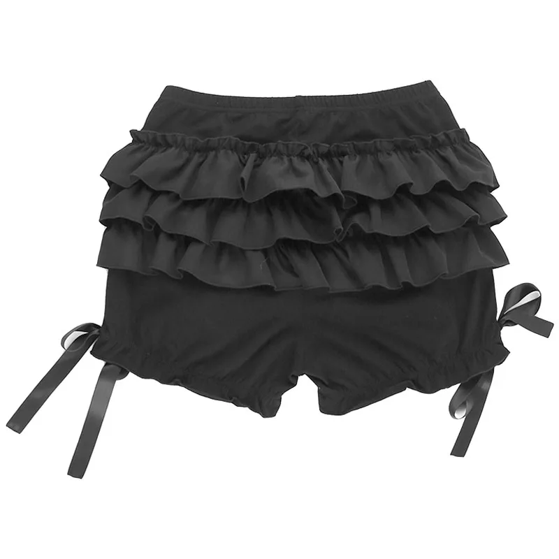 Mall Goth Lolita celana pendek keselamatan wanita lucu manis pita bertingkat Ruffles celana pendek labu hitam Bloomers Vintage