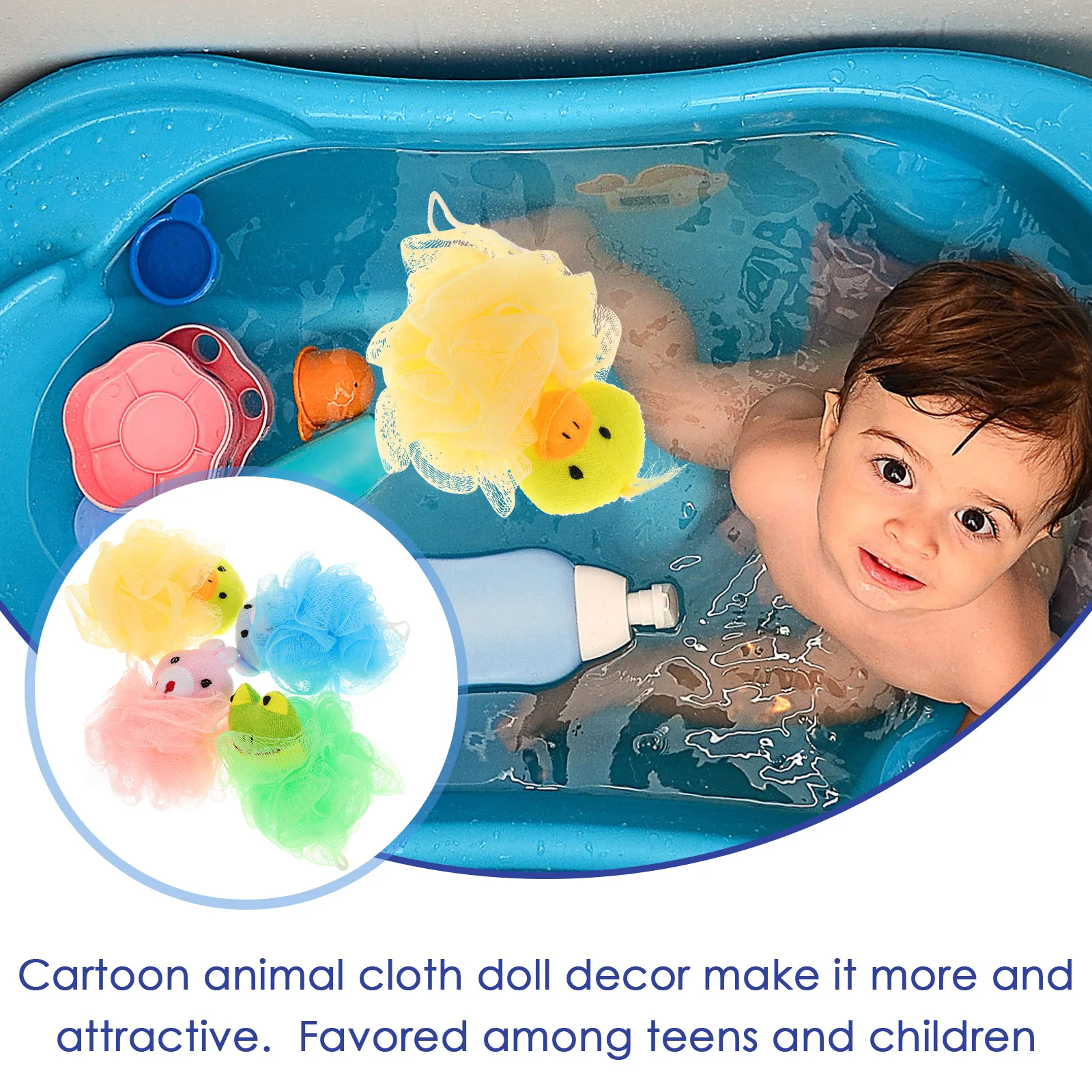 

4 pcs Cartoon Animal Shower Ball Bath Mesh Scrubber Exfoliating Cleaning Tool With Hanging Rope For Home Bathroom Decor