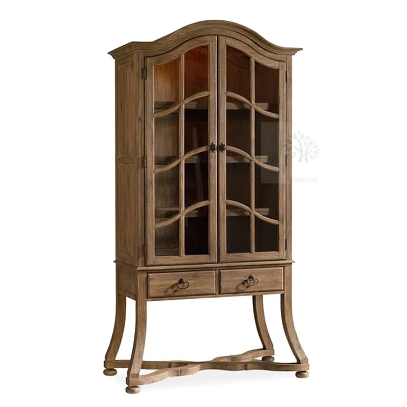 

solid wood wine cabinet glass door arched display cabinet retro old double door dining side cabinet locker customization