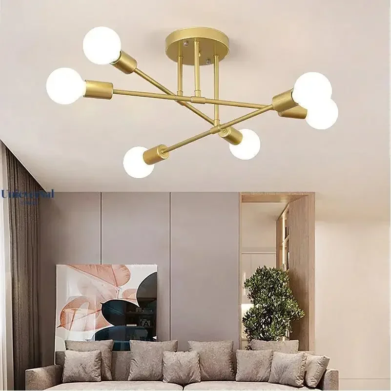 

Modern Ceiling Lamps Fixture Nordic Semi Flush Mount Lights Brushed Antique Gold Lighting 62/70CM large Home Decor Ceiling Light