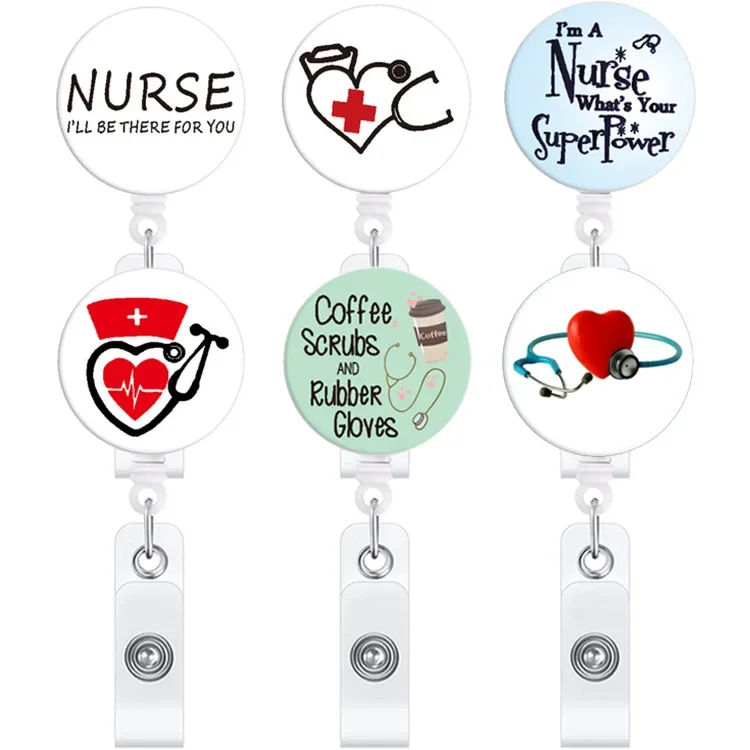 Hot Sales 1 Piece Quality Retractable Nurse Doctor Badge Holder Fashion Stethoscope Love Heart Keychains Lanyard ID Card Holder