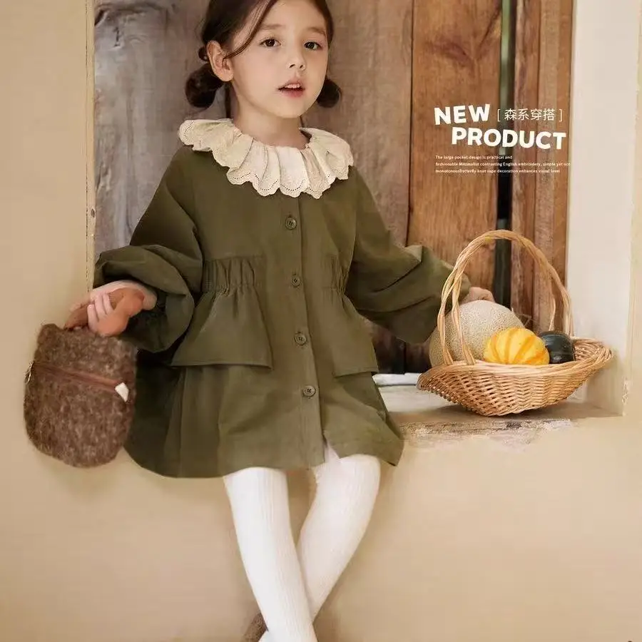 

Girl Baby Trench Coat Fashion Sweet Doll Collar Top Female Forest Series Spring and Autumn 2026New Children Windbreaker 2-7Years