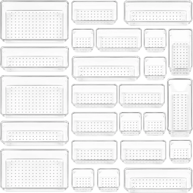 25pcs Transparent Drawer Storage Box Kitchen Tableware Compartment Table Cosmetics Sundries Classification Organizer Small Box