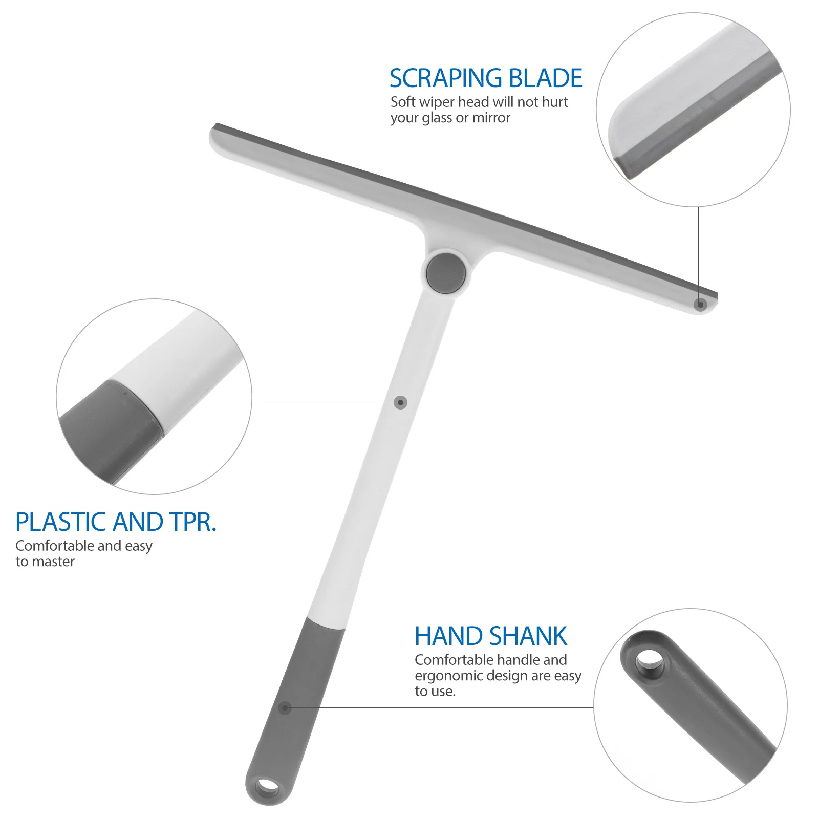 

1 pc Glass Cleaning Squeegee Grey White Ergonomic Handle Nonslip Grip Soft Wiper Head For Household Bathroom Car Window Mirror