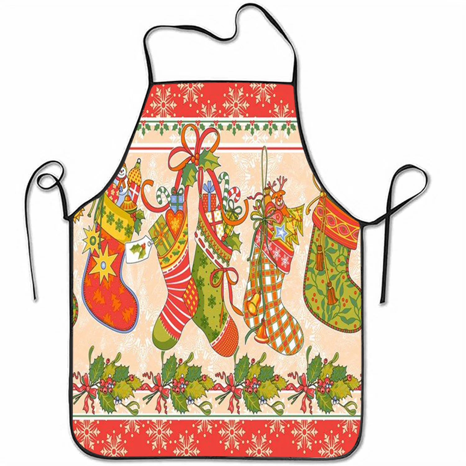 Christmas Cheer Sleeveless Apron with Snowflake & Stocking Print or Holiday Cooking, Baking & Kitchen Tasks
