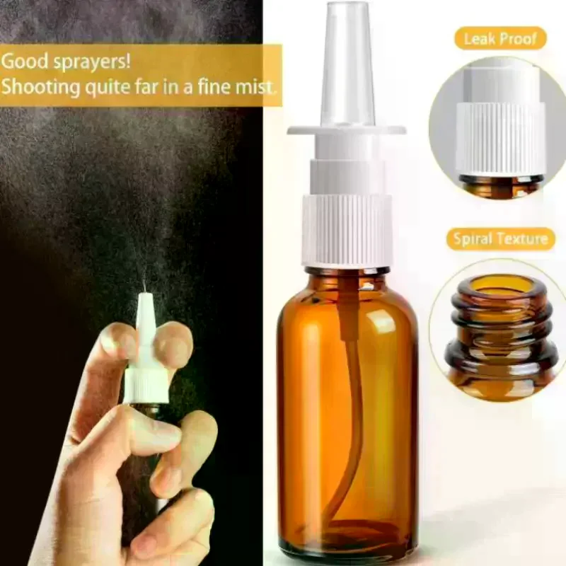 /Kuz/Amber Glass Nasal Spray Bottles With UV Light Protection And Nozzles For Storing Saline Medications Essential Oils 1Pcs