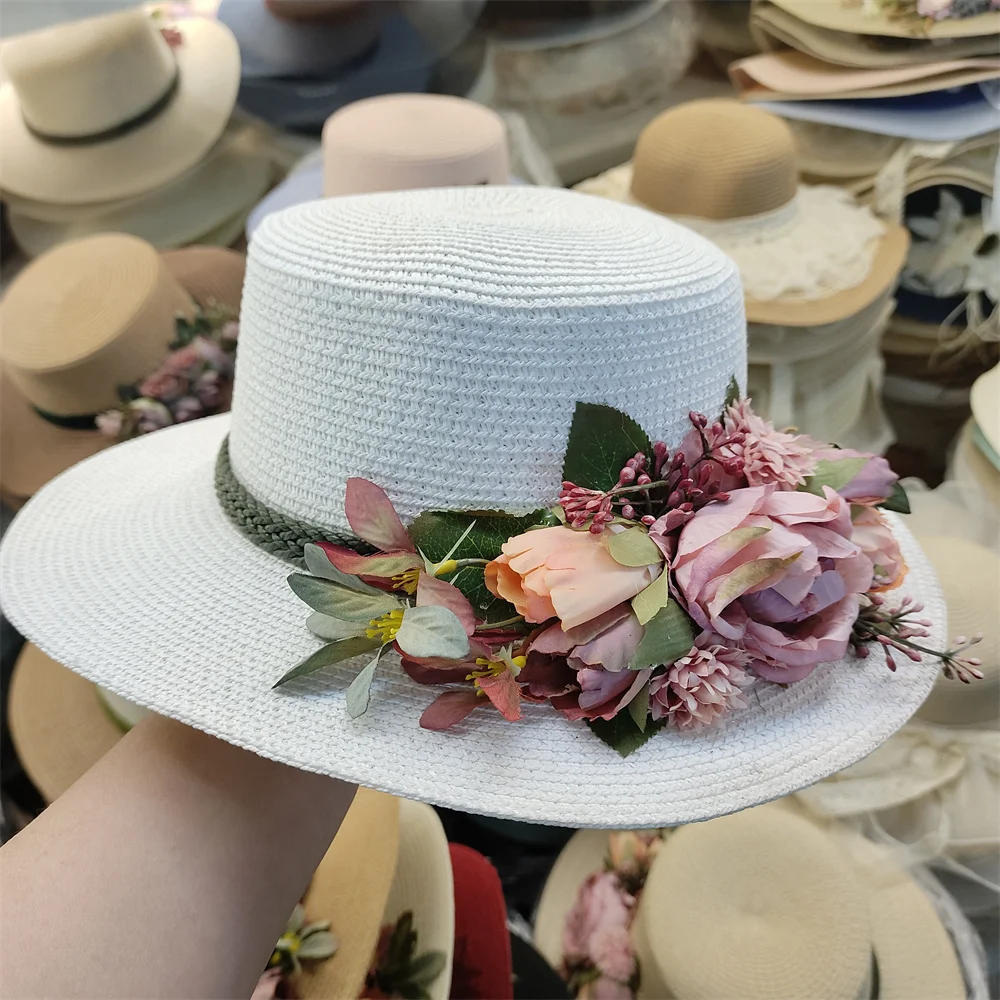 Beach Hat Rose Flower Decoration Summer Straw Hat Women  display picture 2