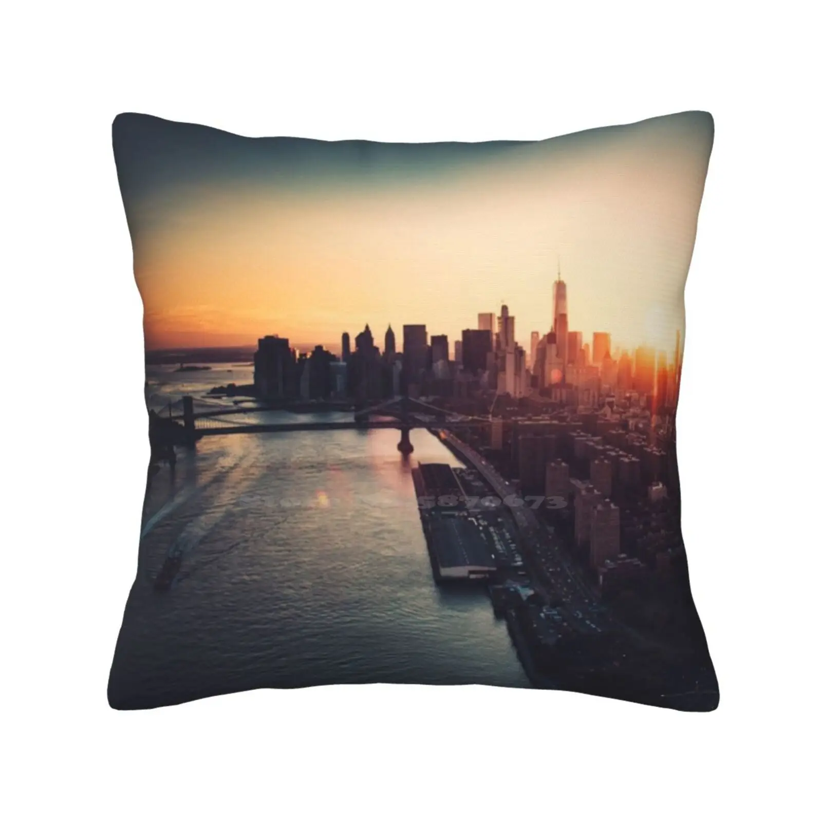 New York City Skyline Bedroom Office Hug Pillowcase Bridge Built Structure Brooklyn New York Business Finance And Industry