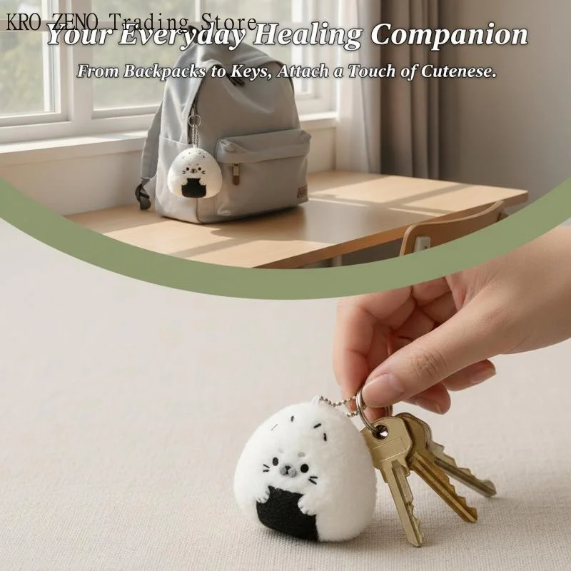 Llavero de peluche de foca con diseño de arroz y verduras Kawaii, bonito animal de peluche de foca estilo sushi, colgante suave de pingüino para bolso, regalos para niñas