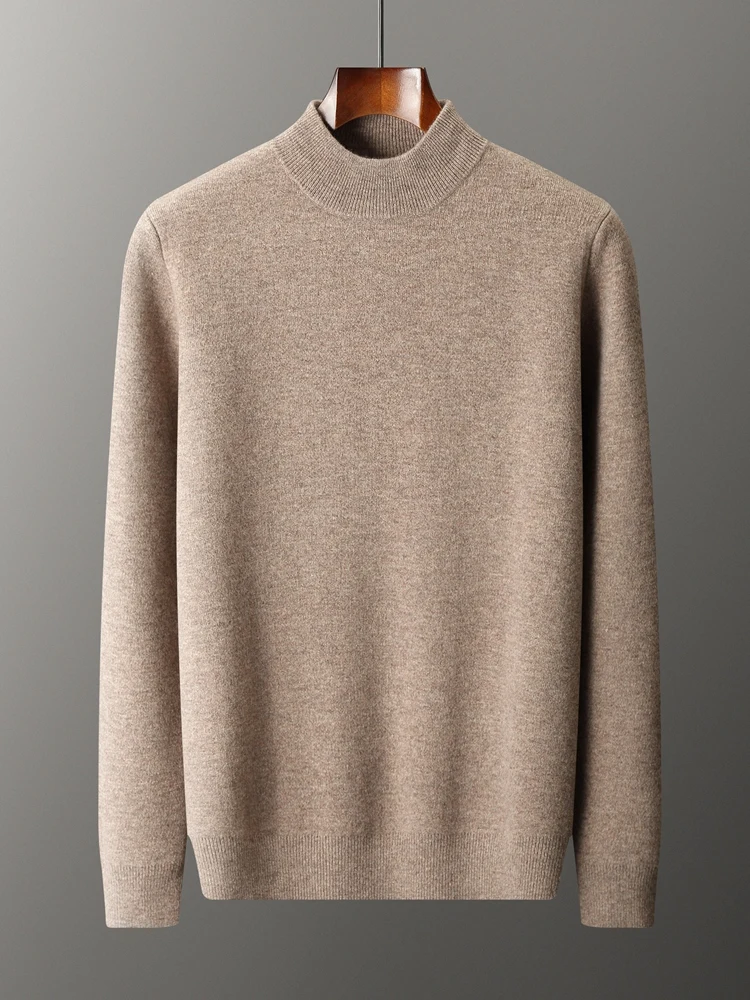 Autumn Winter Men's Cashmere Thick Mock Neck Pullover 100% Merino Sweater Casual Smart Knitwear Long Sleeve Soft Warn Daily Tops