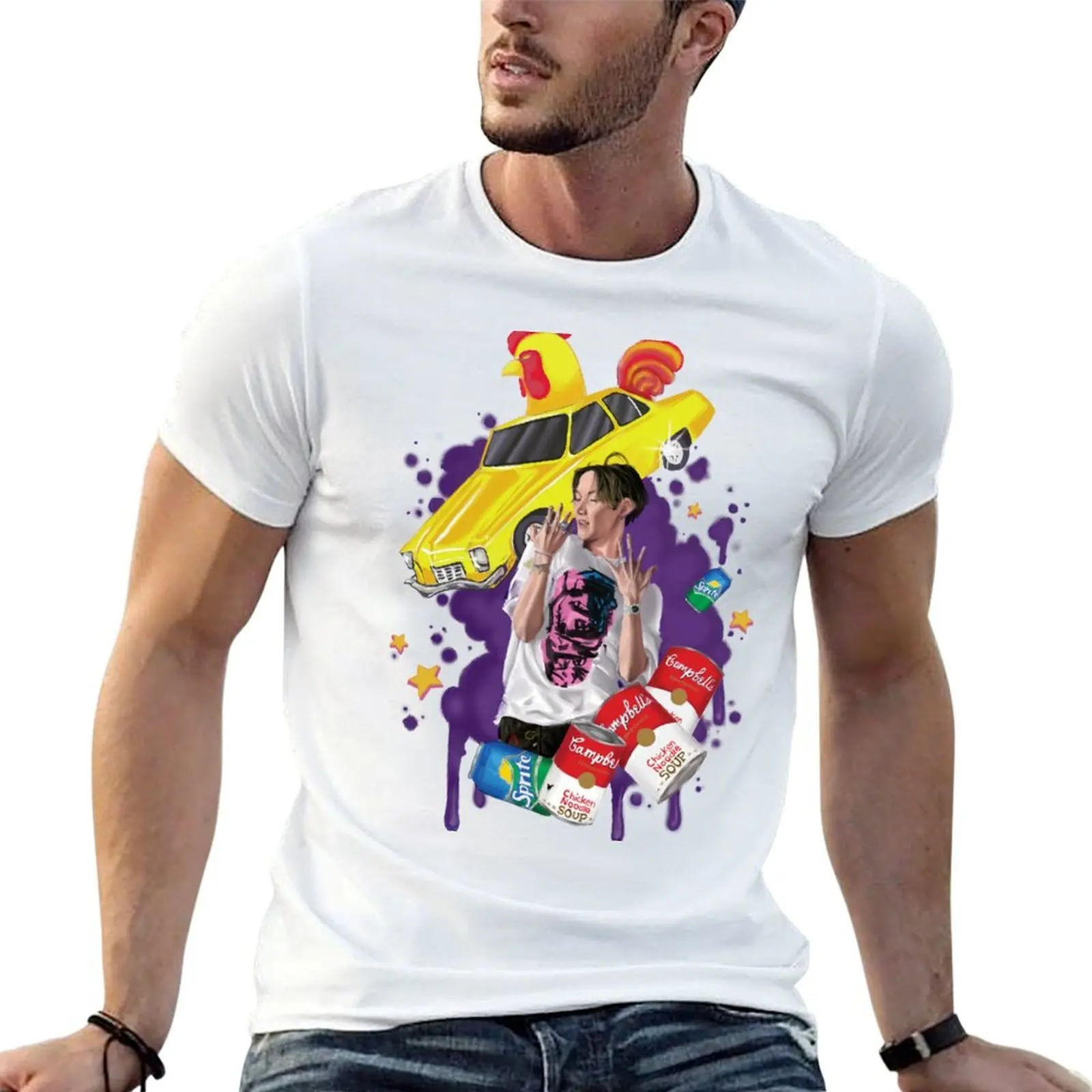 Camiseta con estampado de sopa de fideos y pollo, camisetas estampadas para hombre, camiseta gráfica para hombre, camiseta personalizada