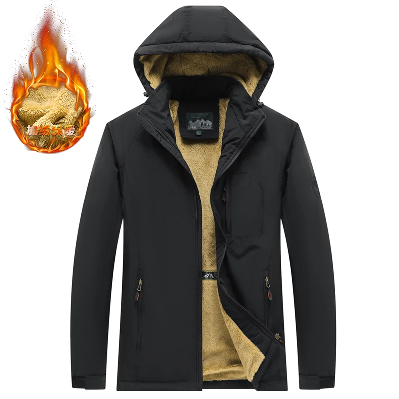 

Men's Hooded Jacket Mountaineering Men's Waterproof Jacket Coat Handsome Outdoor Jacket Autumn Winter Fleece Liner Windbreaker