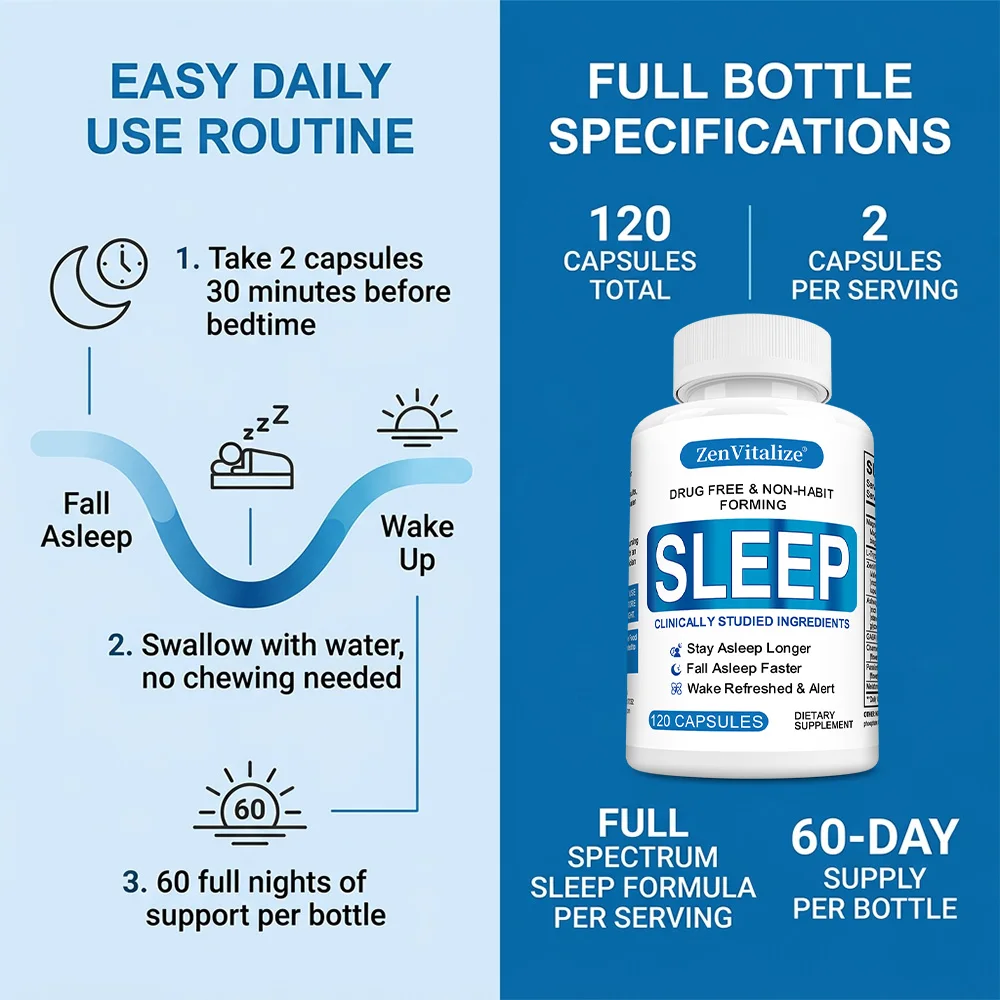 Natural Herbal Sleep Aid Capsules with Magnesium, Melatonin and Chamomile, Support Daily Body Mind Calm and Physical Relaxation