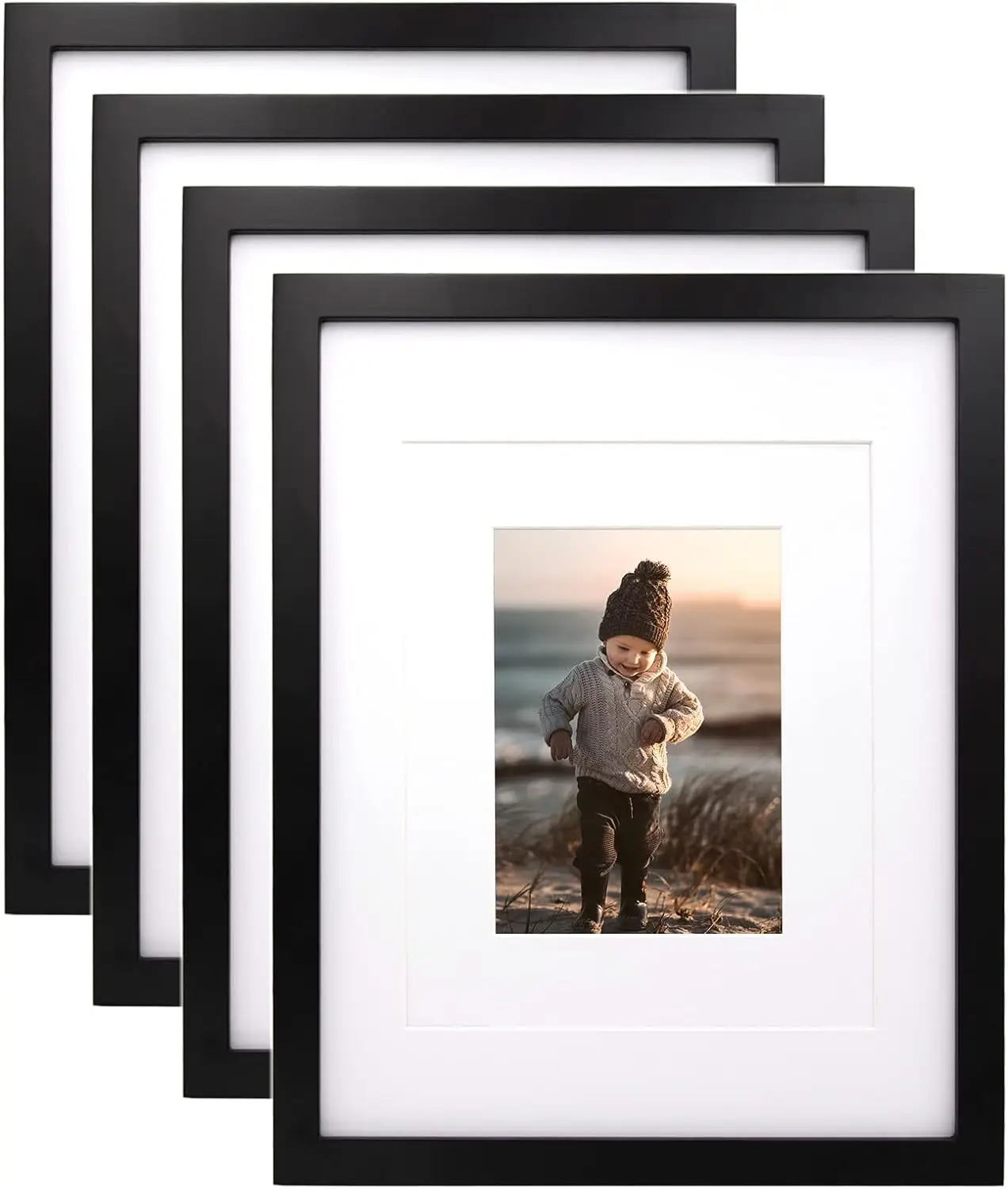 KINLINK 11x14 Picture Frames Black, Wood Frames with Acrylic Plexiglass for Pictures 5x7/8x10 with Mat or 11x14 without Mat