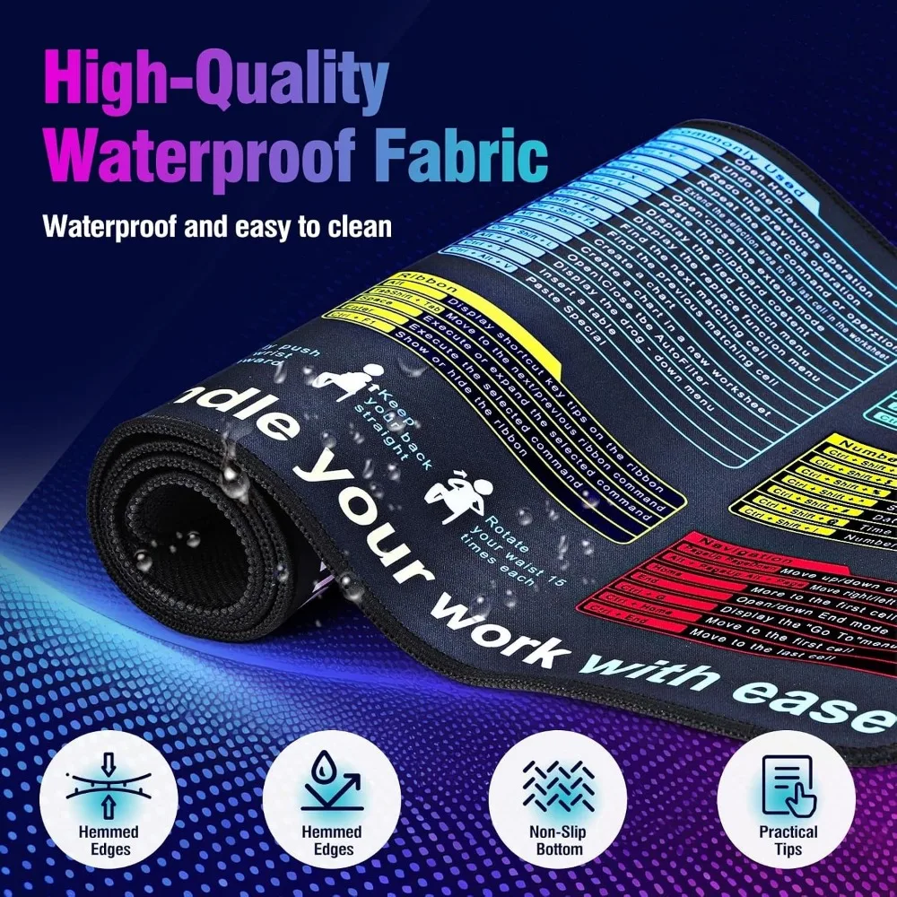 XL Excel Formulas and Shortcuts Desk Mat - Waterproof, Non-Slip Keyboard Cover | Large XL Mouse Pad for Office & Gaming view 3