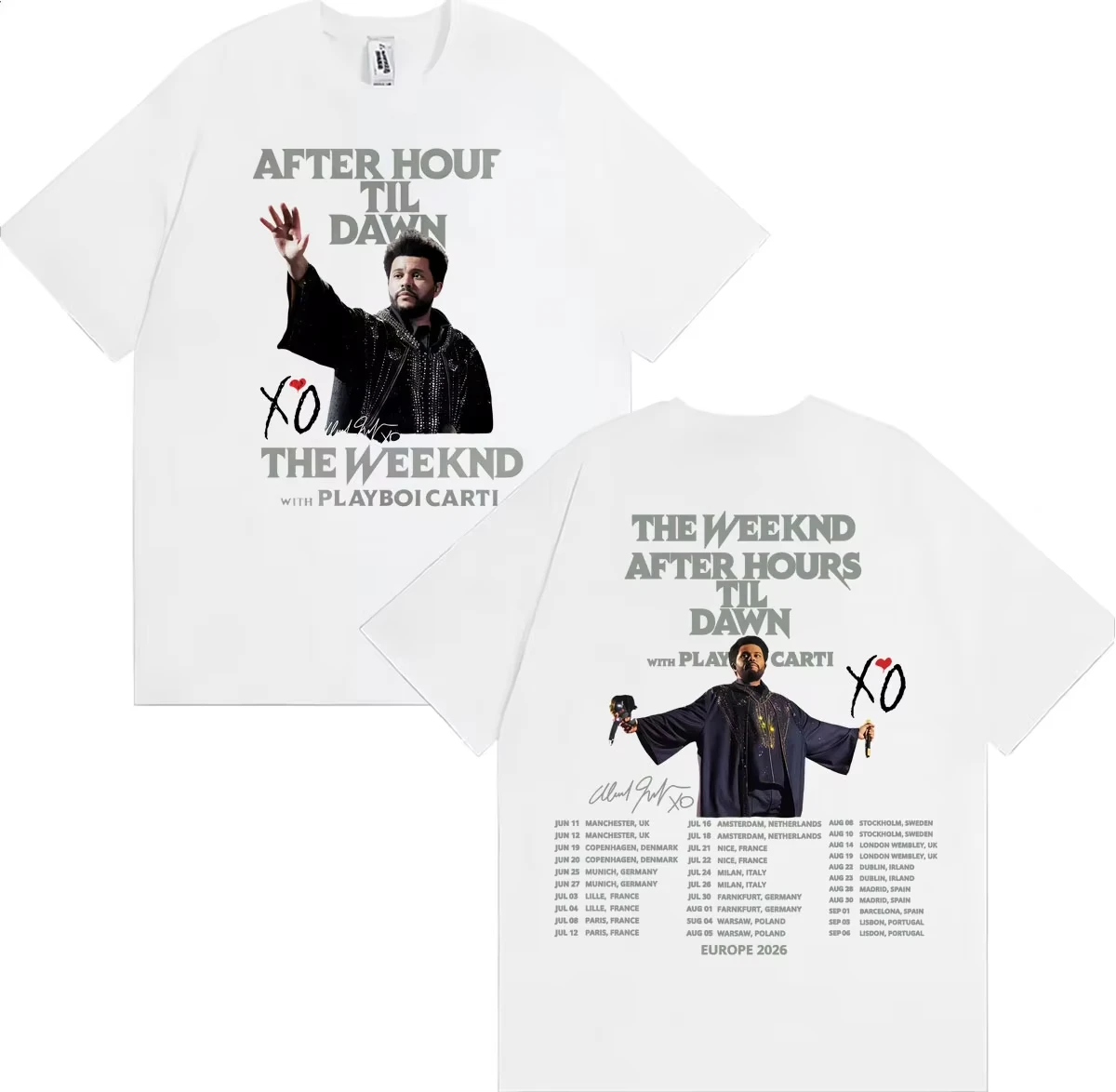 The Weeknd After Hours Til Dawn Europe 2026 Tour Concert Mens Harajuku Hip Hop Casual Oversized Loose Women And Men T-Shirt